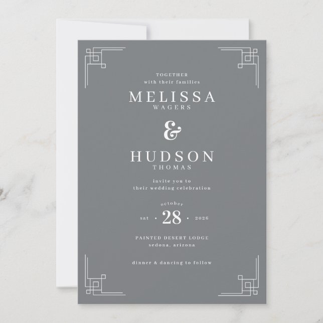 Elegant Gray Geometric Wedding Invitation (Devant)