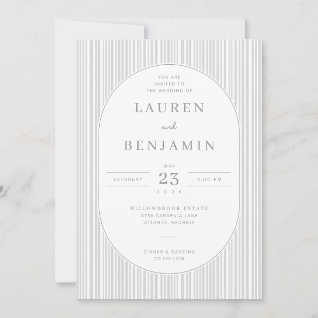 Elegant Gray Striped Wedding Invitation (Devant)