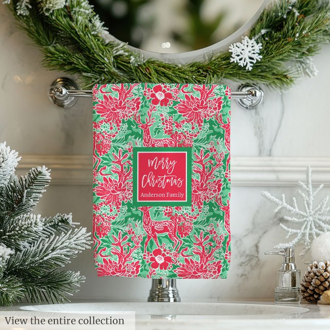 Elegant green and pink Christmas preppy towel set (Elegant green and pink Christmas preppy towel set)