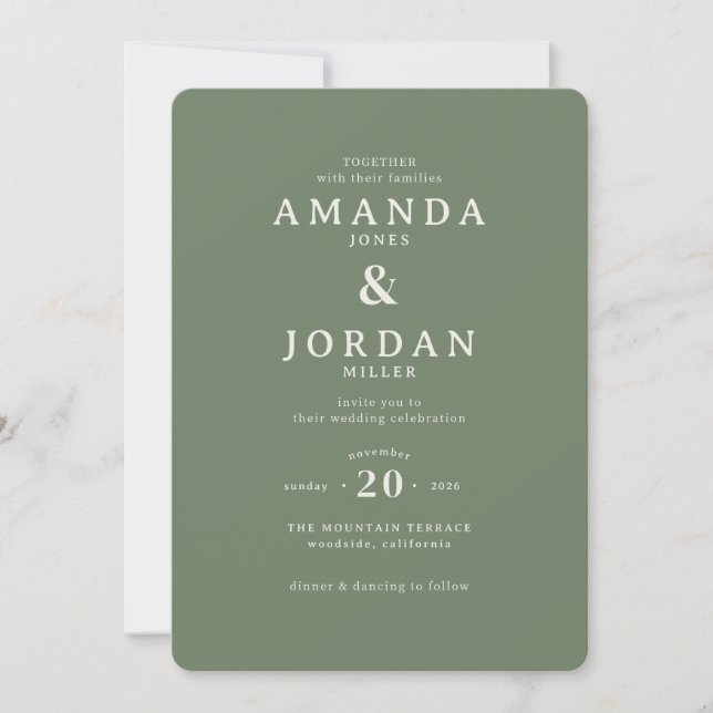 Elegant Green Calligraphy Wedding Invitation (Devant)