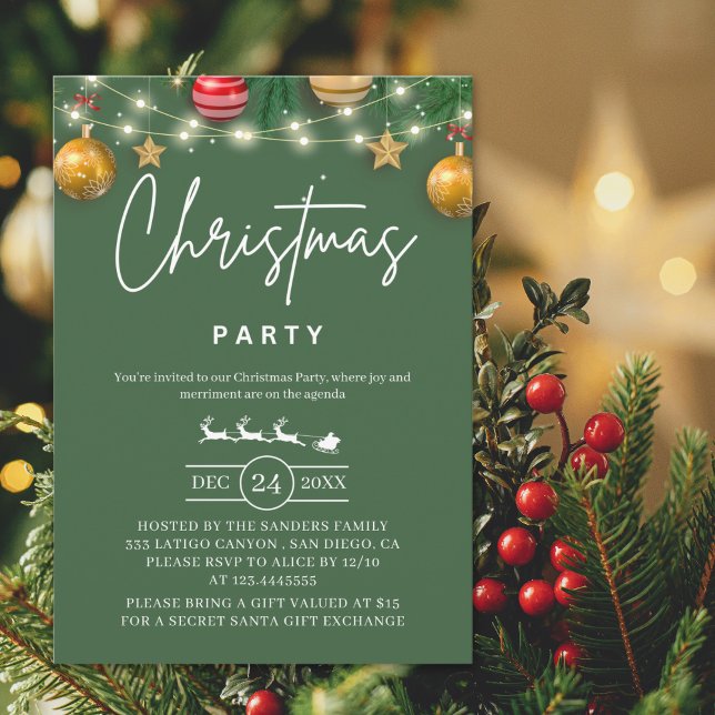 Elegant Green Christmas Party Invitation (Créateur téléchargé)