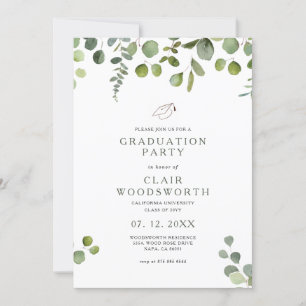 Elégant Green Eucalyptus Graduation Invitation