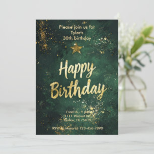 Elégant Green & Faux Gold Invitation Anniversaire