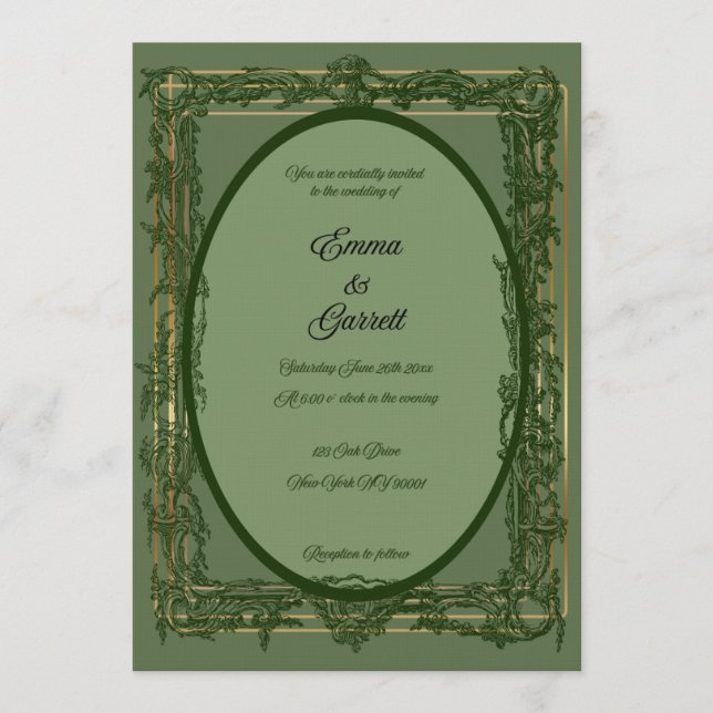 Elegant Green Filigree Wedding Invitation (Devant)