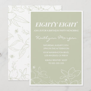 Elégant Green Floral invitations à 88e anniversair