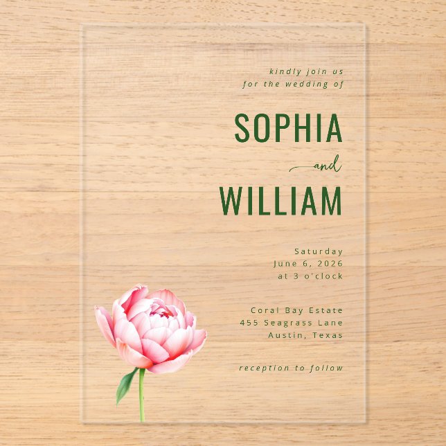 Elegant Green Floral Wedding Invitation (Recto)