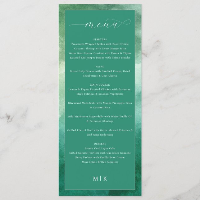 Elegant Green Formal Wedding Menu (Devant)