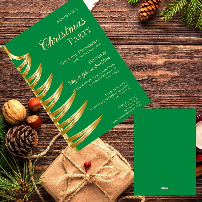 Elégant Green & Gold Christmas Party Invitation (Créateur téléchargé)