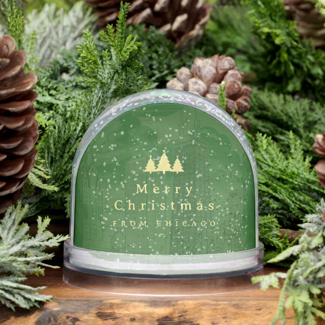 Elégant Green Gold Photo Snow Globe (Hiver)