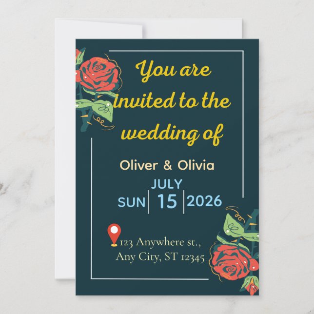 Elegant Green & Gold Wedding Invitation (Devant)