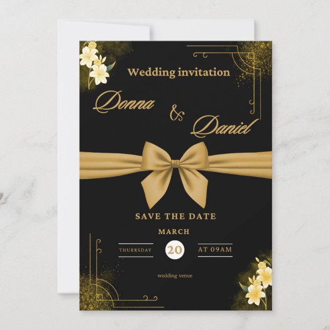 Elegant Green & Gold Wedding Invitation with Flora (Devant)