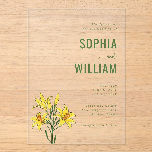 Elegant Green Lily Wedding Invitation (Recto)