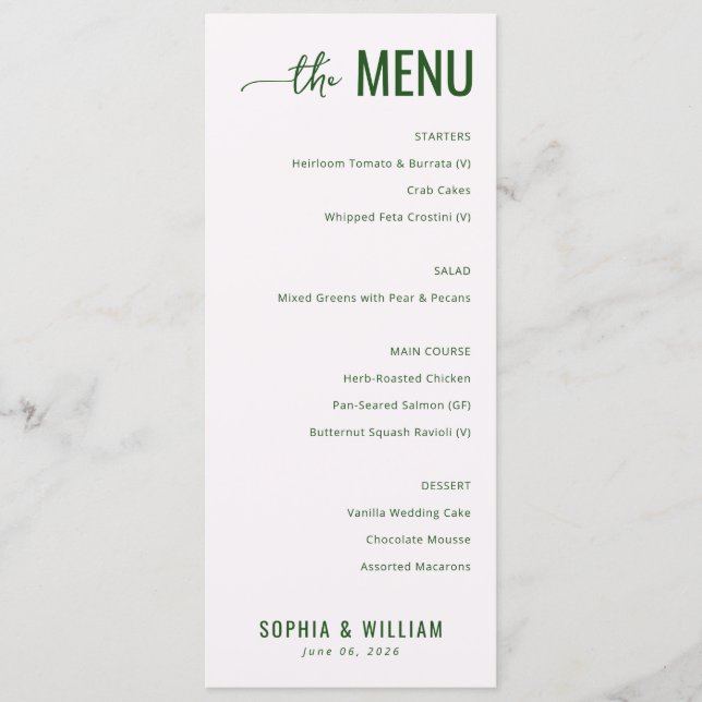 Elegant Green Minimalist Menu (Devant)