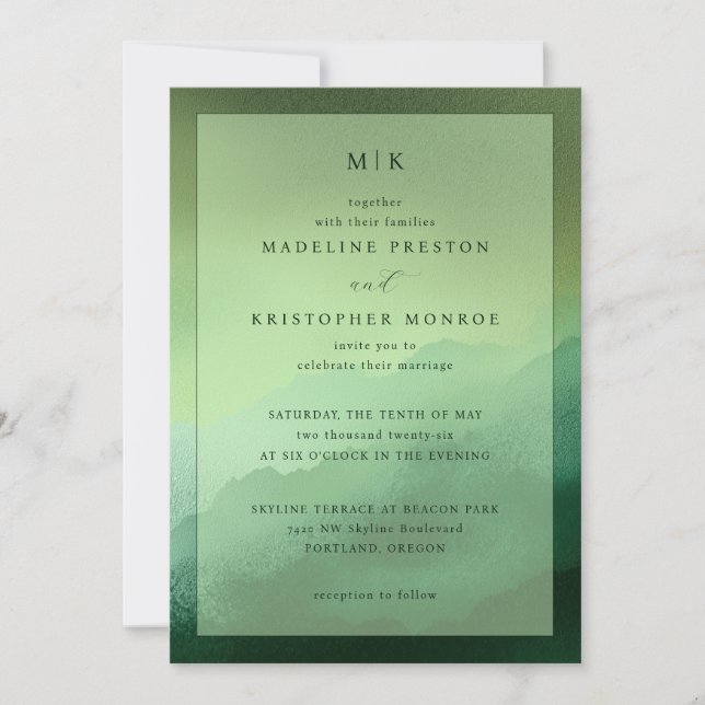 Elegant Green Minimalist Wedding Invitation (Devant)