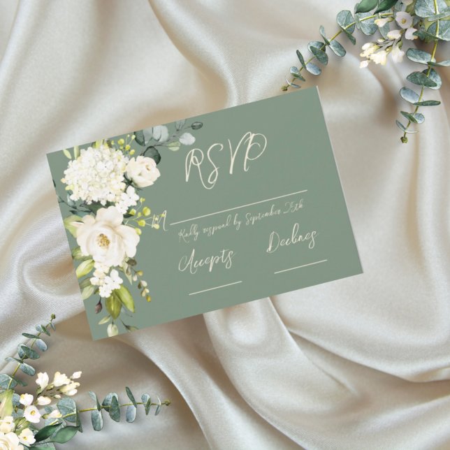 Elegant Green White Floral  RSVP Card (Créateur téléchargé)