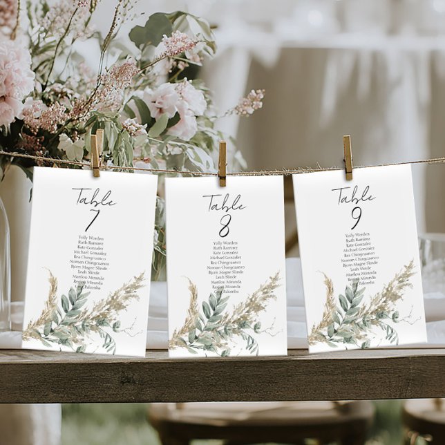 Elegant greenery table number seating chart cards (Créateur téléchargé)