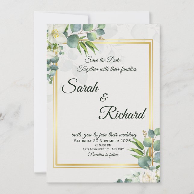 Elegant Greenery Wedding Invitation Minimalist (Devant)