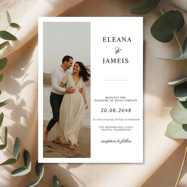 Elegant Greenery Wedding Invitation | Photo Back (Créateur téléchargé)