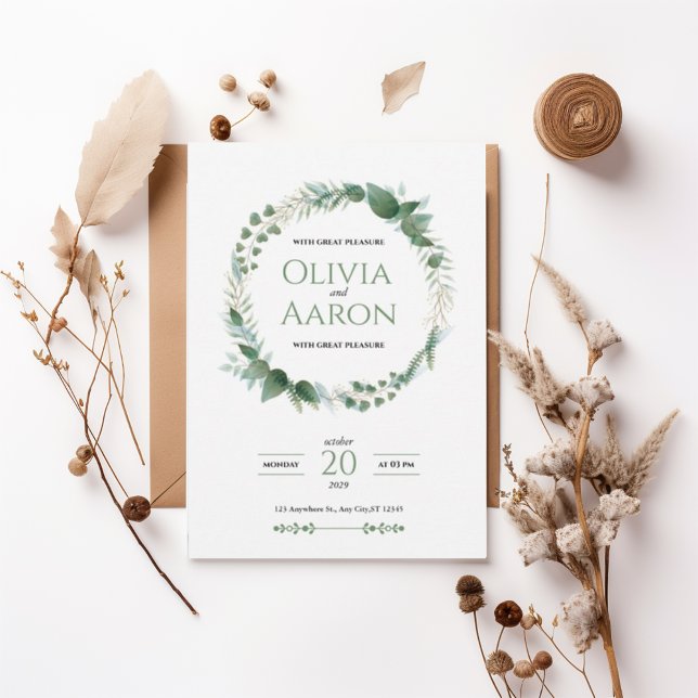 Elegant Greenery Wreath Wedding Invitation (Créateur téléchargé)