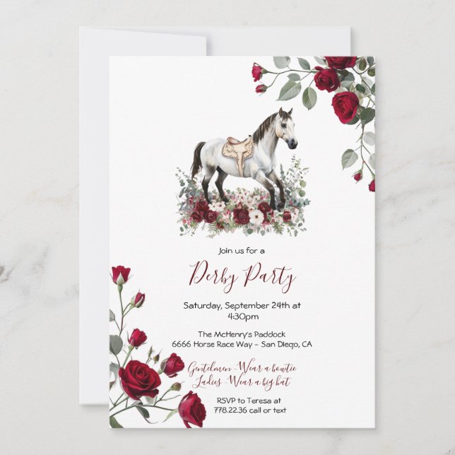 Elegant Grey Horse Kentucky Derby Party Invitation (Devant)