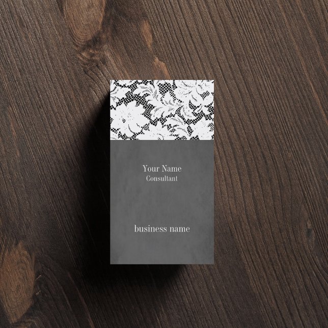 Elegant Grey Lace Consultant Carte de visite (Créateur téléchargé)