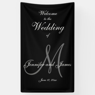 Elegant Grey M Initial et Noms Bannière Mariage