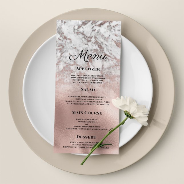 Elégant gris blanc rose marbre or Mariage Menu (Elegant gray white rose gold marble Wedding Menu )