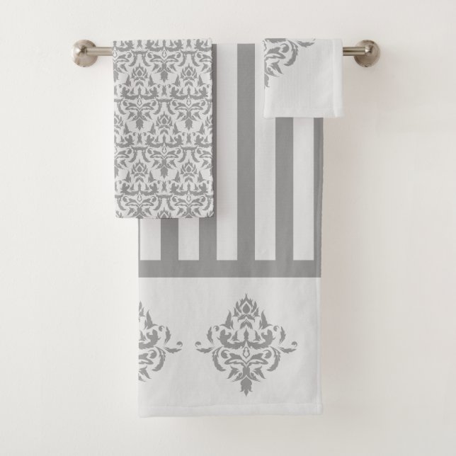 Elegant Gris Damask Simple Stripe Motif (En situation)