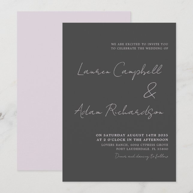 Elégant gris et rose pâle Faire-part de mariage (Devant / Derrière)