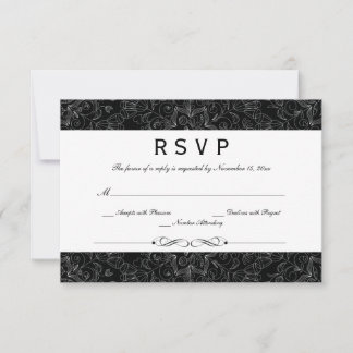 Elégant gris floral noir tourbillons mariage carte