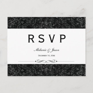 Elégant gris floral noir tourbillons mariage carte