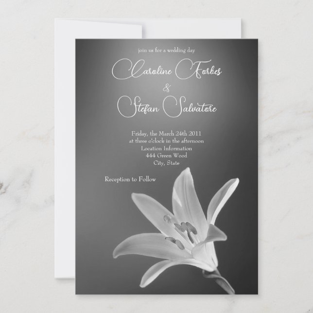 Elégant Gris Flower Wedding Day Invitation (Devant)