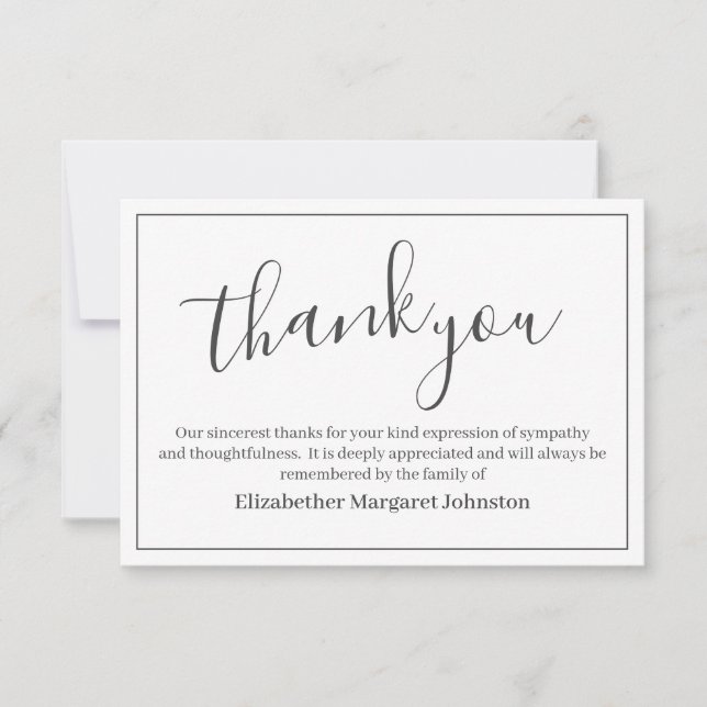 Élégant Gris Script Funeral Merci Bereavement (Devant)