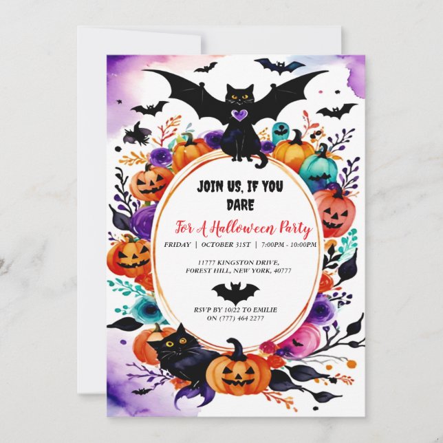 Elégant Halloween Watercolor Party Invitation (Devant)