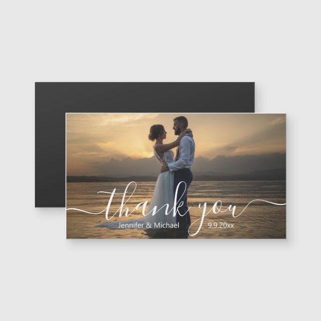 elegant handwriting wedding thank you photo magnet (Devant / Derrière)
