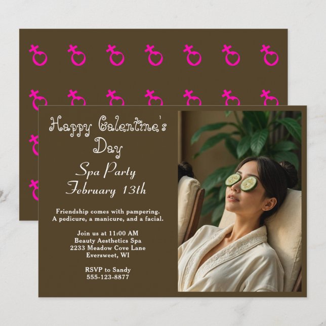 Elégant Happy Galentine's Day Spa Party Invitation (Devant / Derrière)