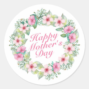 Élégant Happy Mère's Day Floral Wreath Sticker
