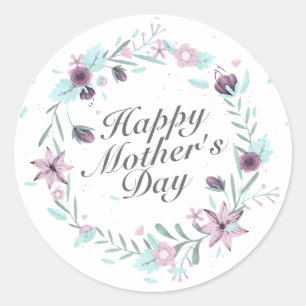 Élégant Happy Mère's Day Floral Wreath Sticker