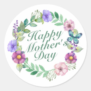 Élégant Happy Mère's Day Floral Wreath Sticker