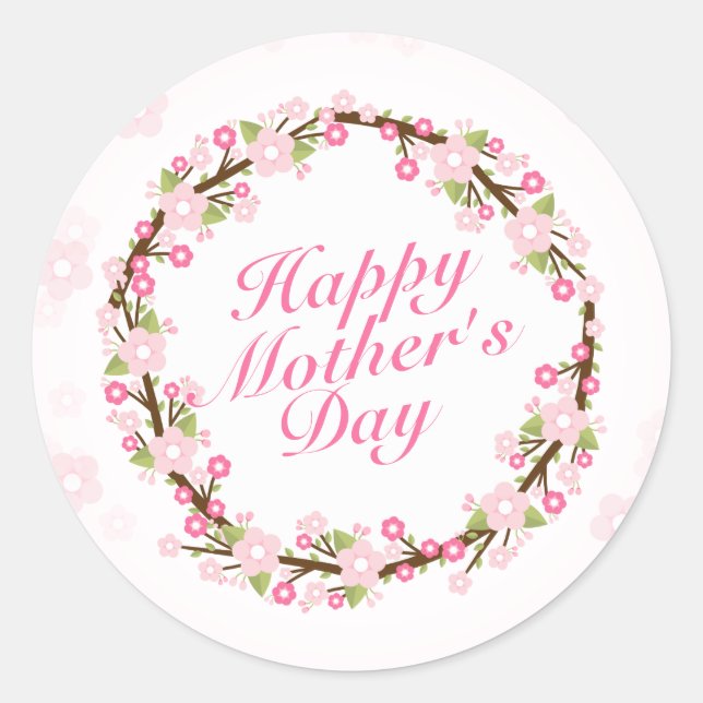 Élégant Happy Mère's Day Floral Wreath Sticker (Devant)