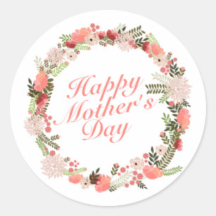 Élégant Happy Mère's Day Floral Wreath Sticker