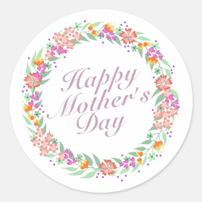 Élégant Happy Mère's Day Floral Wreath Sticker (Devant)