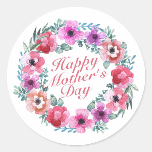Élégant Happy Mère's Day Floral Wreath Sticker