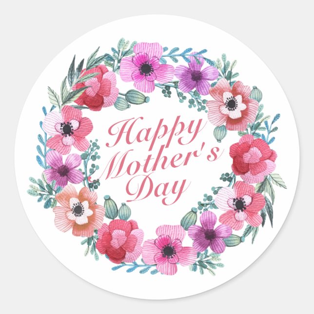Élégant Happy Mère's Day Floral Wreath Sticker (Devant)