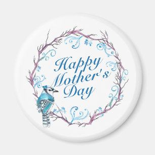Elegant Happy Mother's Day Blue Wreath Magnet