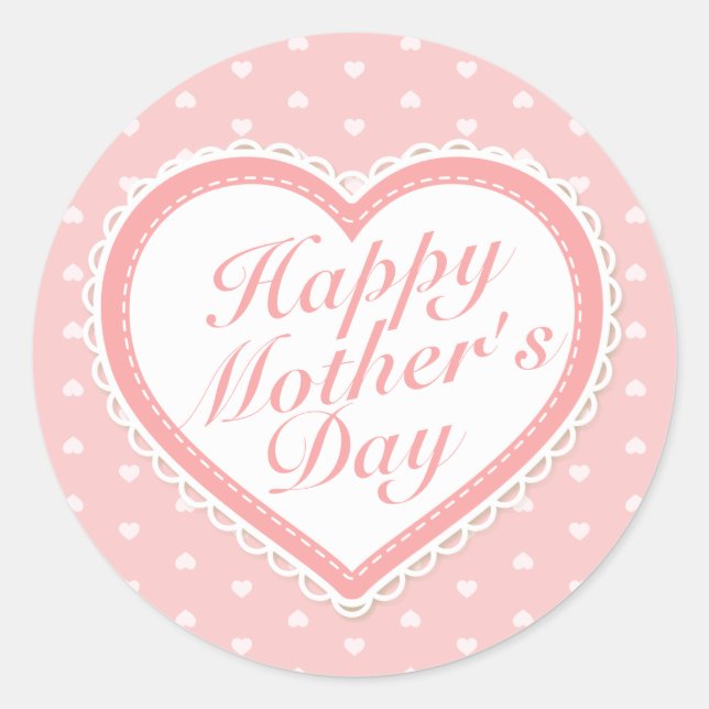 Élégant Happy Mother's Day Pink Hearts Sticker (Devant)