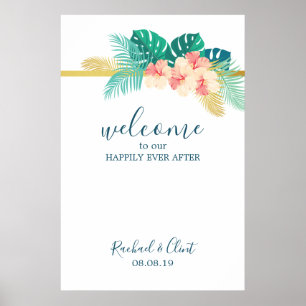 Élégant hibiscus hawaïen Mariage affiche de bienve