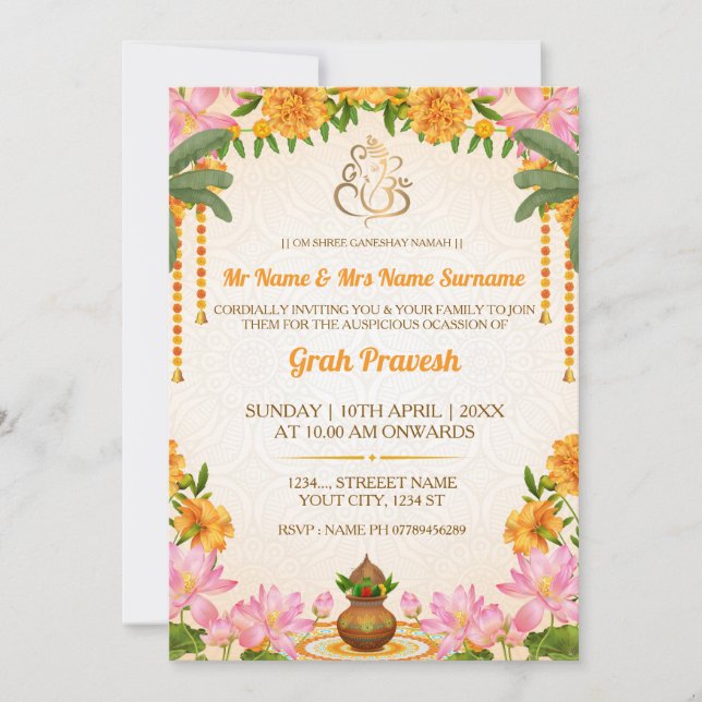 Elegant Hindu Griha Pravesh Ceremony Invitation (Devant)