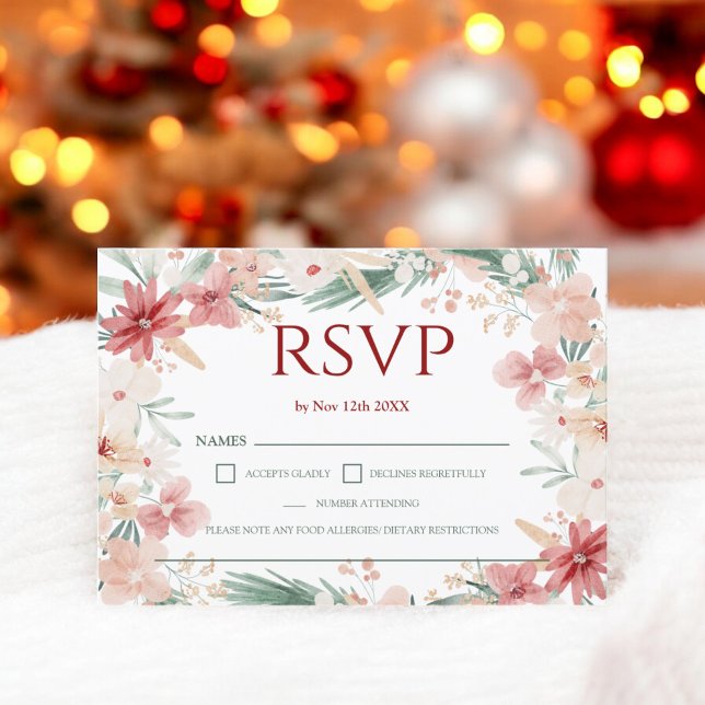 Elégant hiver Floral Aquarelle douce Mariage RSVP (Elegant Winter Floral Soft Watercolor Wedding RSVP)