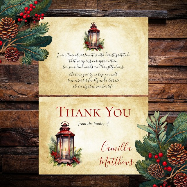 Élégant hiver Floral bougie Bereavement Merci (Elegant Winter Floral and Candle Lantern Arrangement Bereavement Thank You Card)